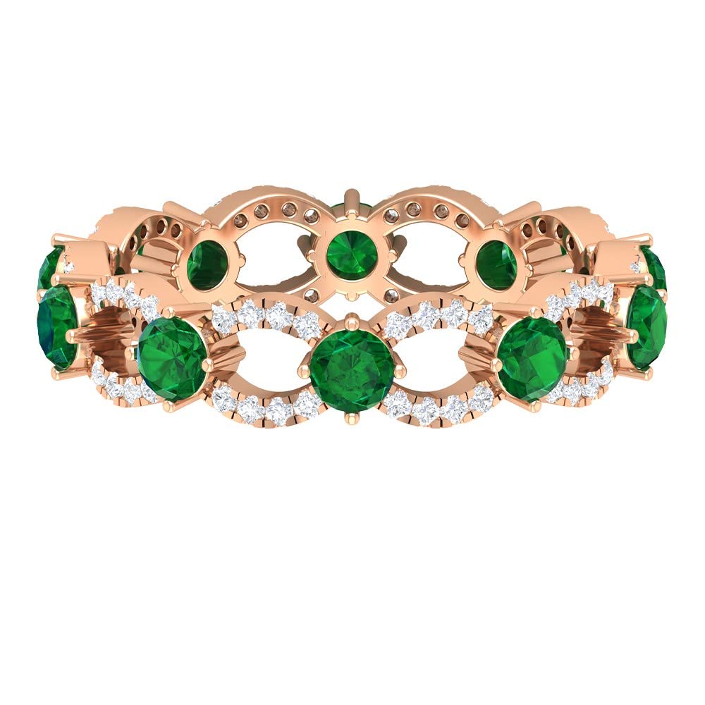 1.25 CT Emerald & Diamond Eternity Ring - 14K Solid Gold Wedding Band, Emerald Bridal Ring with Diamond Accents, Green Gemstone Jewelry for Engagement, Anniversary & Special Occasions
