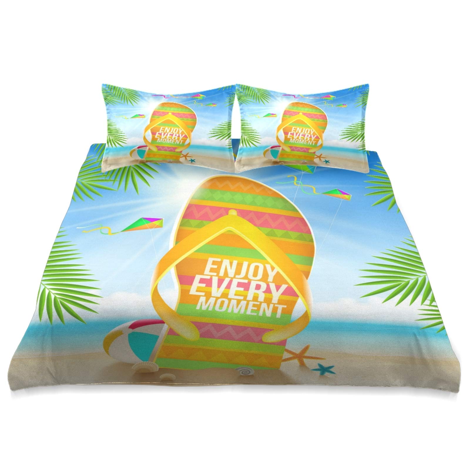 Ultra Soft Beach Sunshine Flip Flop Comforter Set - 3 Piece All Season King Size Bedding (90x104 Inch) | Coastal Decor, Summer Bedroom, Vacation Home & Guest Room Essentials