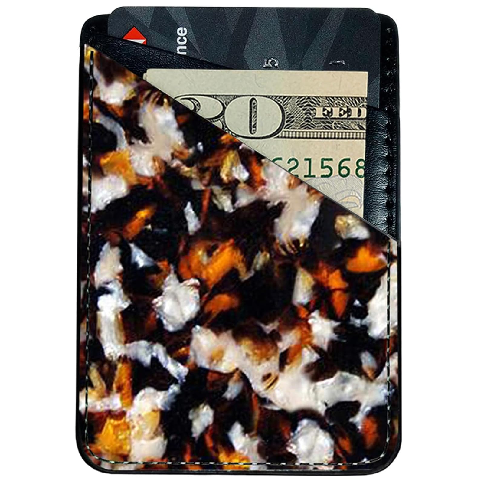 Pastel Leather Phone Wallet for iPhone & Samsung - Stick On Card Holder for Smartphones - Tortoise Shell Design for Daily Use