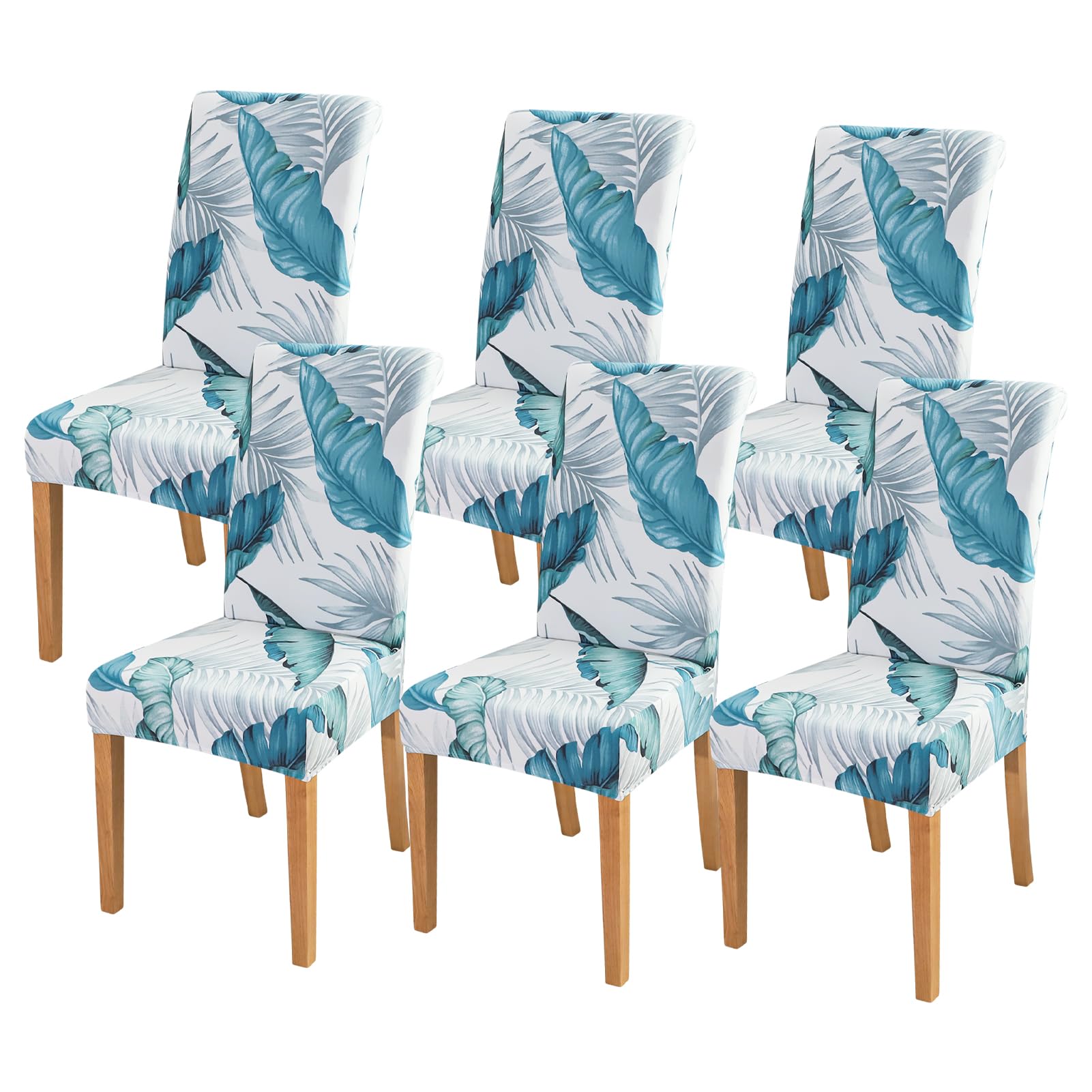 FORCHEER Stretch Dining Chair Covers Set of 6 - Blue Floral Pattern Washable Slipcovers for Kitchen, Parsons & Dining Room Chairs | Perfect for Home Decor, Parties & Daily Use
