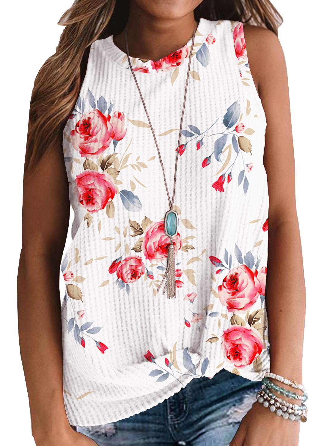 IWOLLENCE Women's Waffle Knit Tunic Top - Sleeveless Casual Blouse with Twist Knot Detail | Cute Summer Tank Tops for Beach, Vacation & Everyday Wear