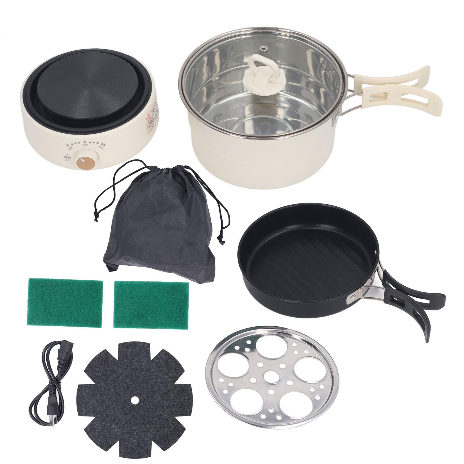 500W 1.6L Multifunctional Electric Cooker - Mini Portable Ramen Noodle Cooker with Foldable Handle, Electric Cooking Pot for Steak, Eggs & Stir-Fry | Perfect for Dorm, Office, Camping & Small Kitchen Use