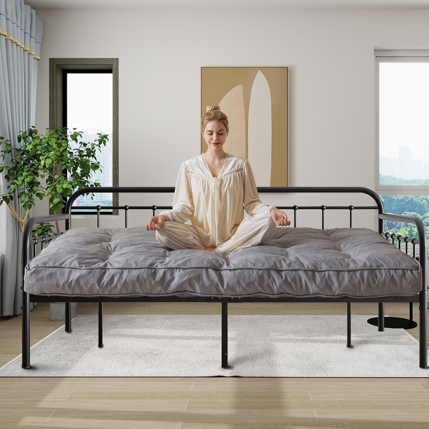 MAXYOYO 6-Inch Thick Futon Mattress with Shredded Foam Filling - Medium Firm Grey Sofa Bed Couch Mattress for Guest Room, Dorm, Apartment & Small Spaces (Frame Not Included)