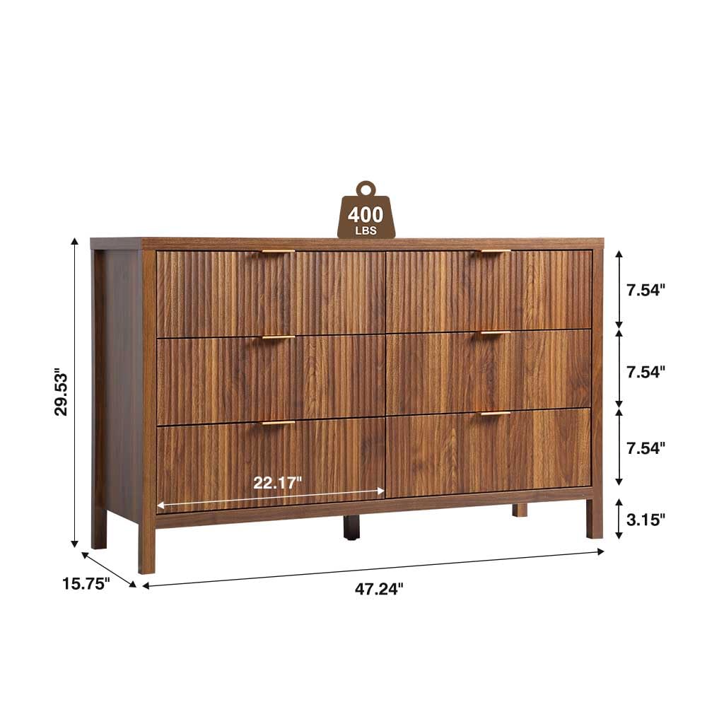 6 Drawer Solid Wood Dresser Cabinet - Farmhouse Style Nightstand with Storage, Mid Century Modern TV Stand for Bedroom & Closet Organization (Walnut) | Perfect for Bedroom, Living Room & Home Office Storage Solutions