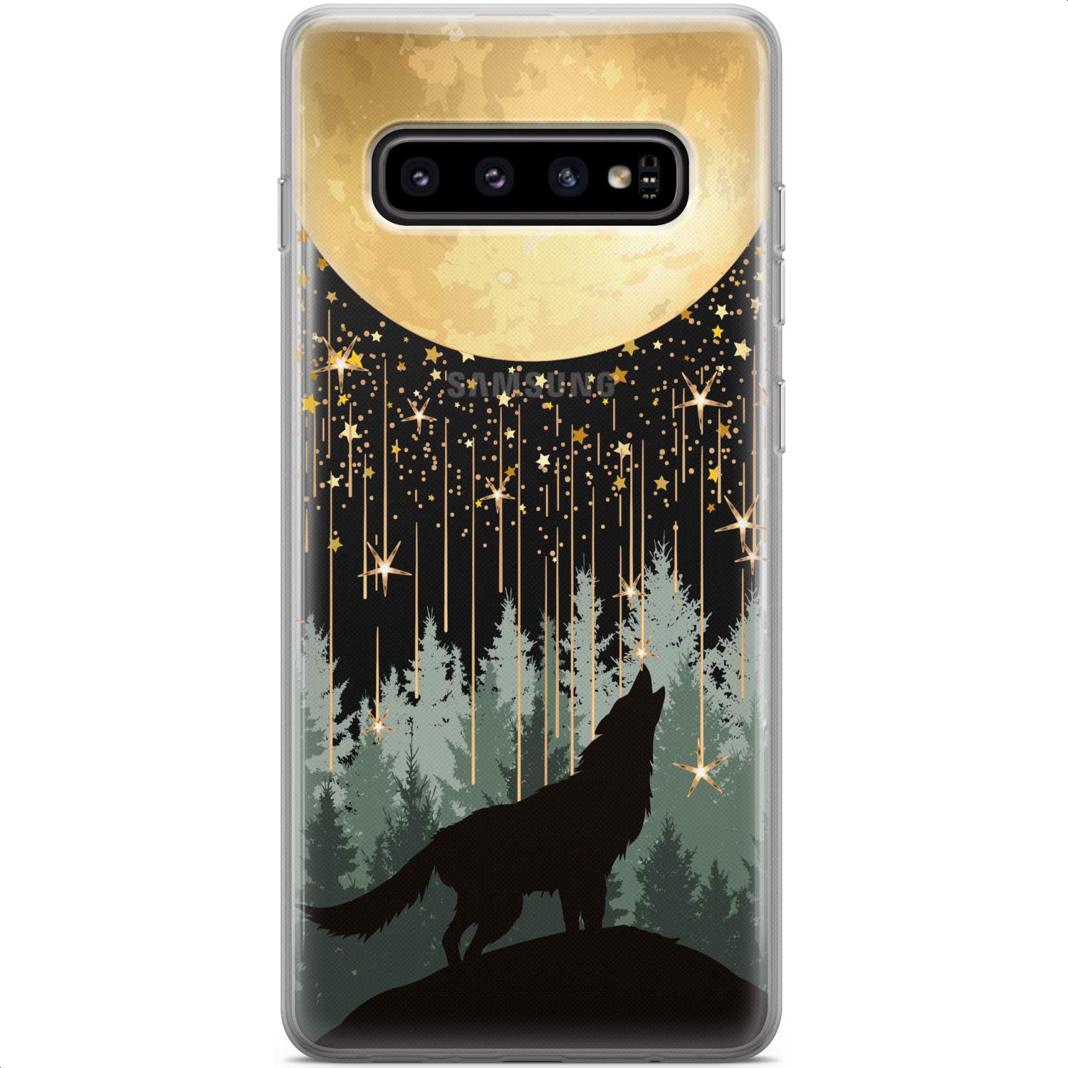 Samsung Galaxy S24 S23 Ultra S22 5G Plus S21 FE S20 S10 Phone Case - Lightweight Silicone Protective Cover with Celestial Wolf Moonlight Howling Design for Women | Perfect for Everyday Use, Work & Travel