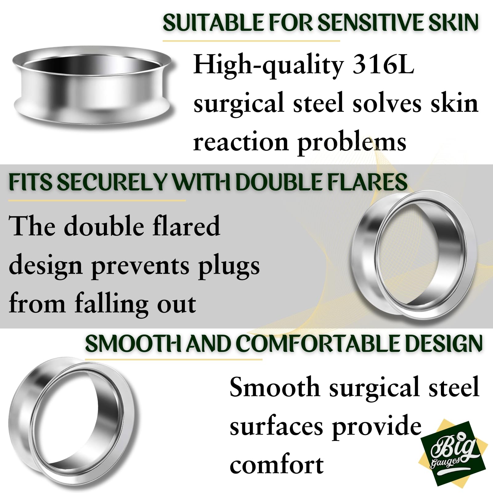 316L Surgical Steel Double Flared Saddle Piercing Jewelry - Stretcher Ear Plugs & Earring Lobe Flesh Tunnel for Gauged Ears - Perfect for Daily Wear, Body Modification & Alternative Fashion