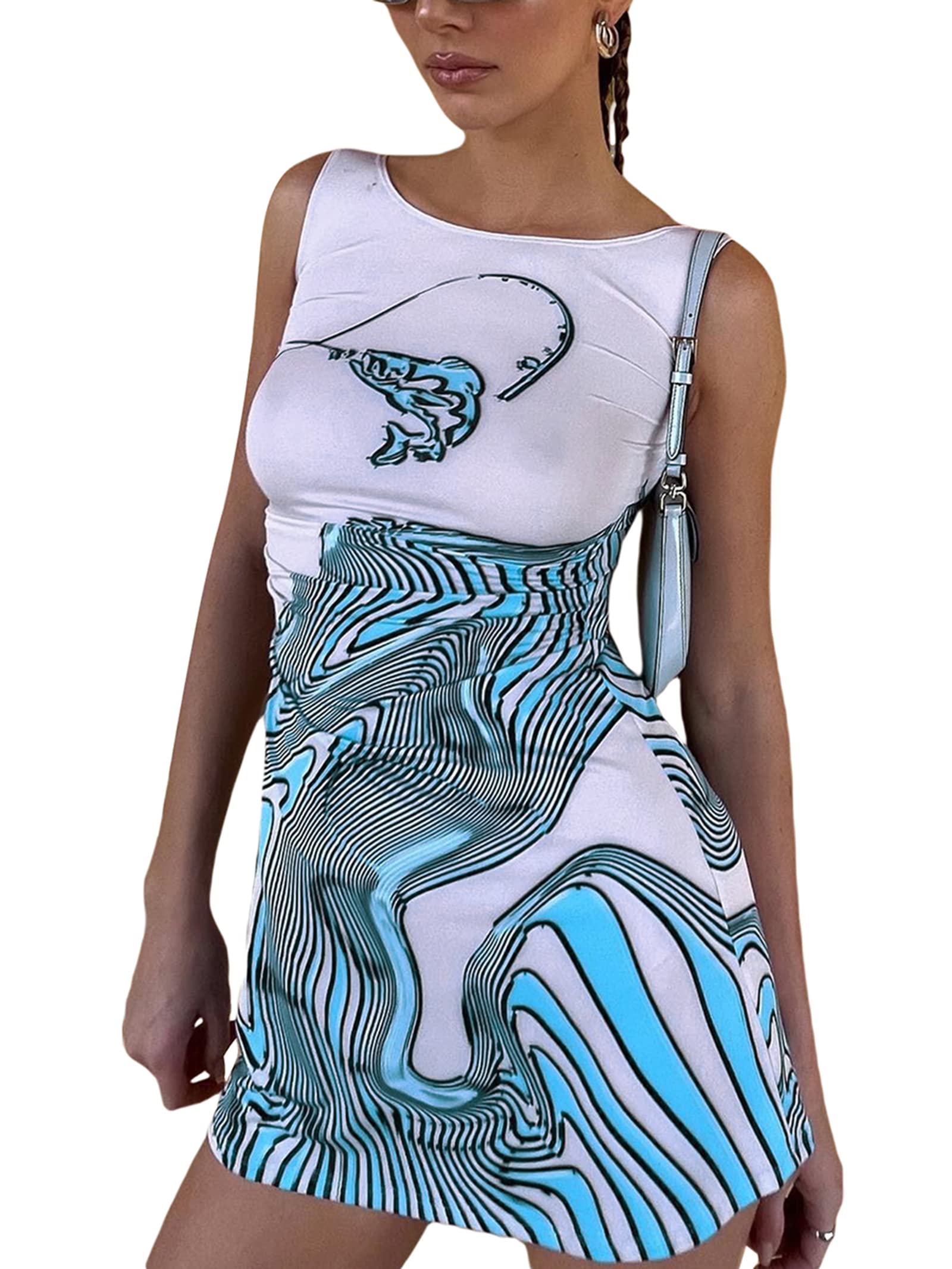 Sexy Hollow Out Bodycon Dress for Women - Romantic Floral Print Sleeveless Backless Beach Dress with Waist Cutout & High Slit | Perfect for Summer Vacation, Pool Party & Date Night