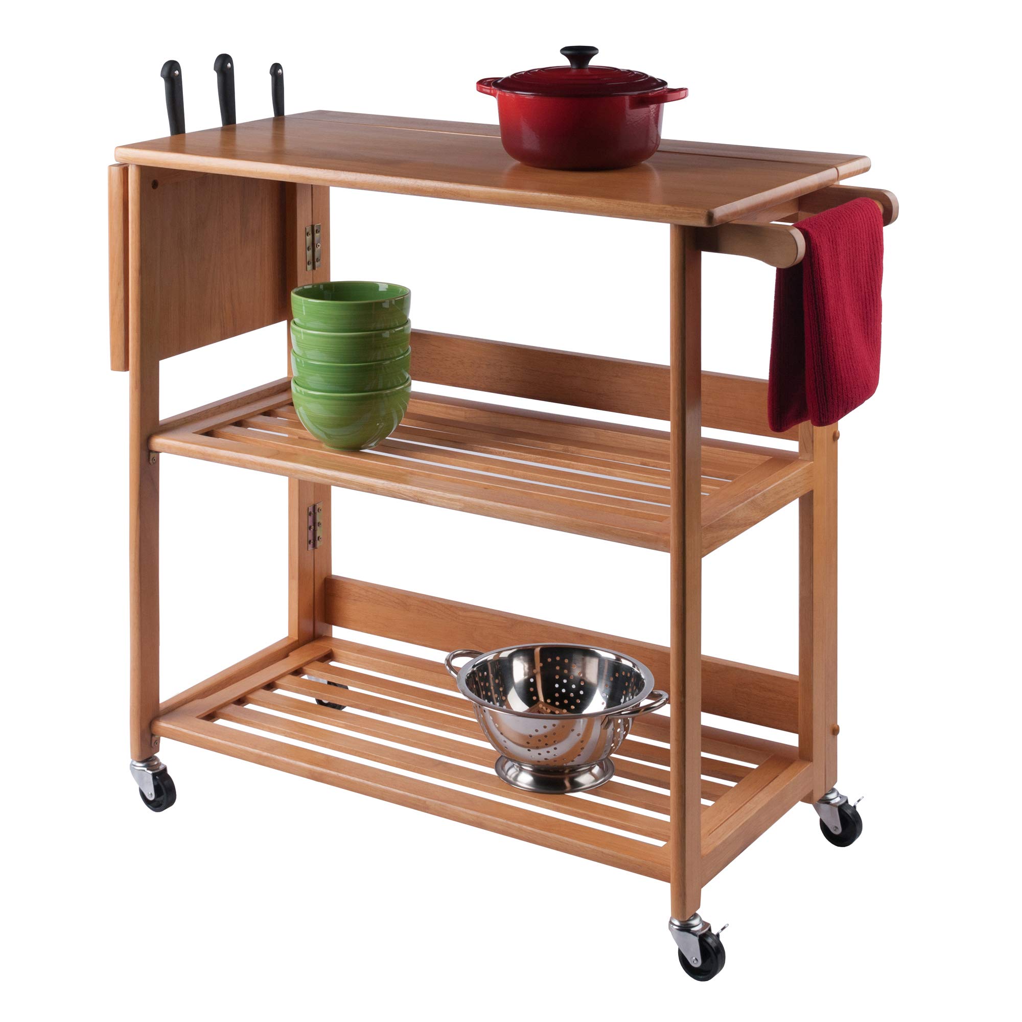 Winsome Radley Light Oak Kitchen Cart - Rolling Island with Storage Shelf for Small Spaces, Kitchen & Dining Room Organization