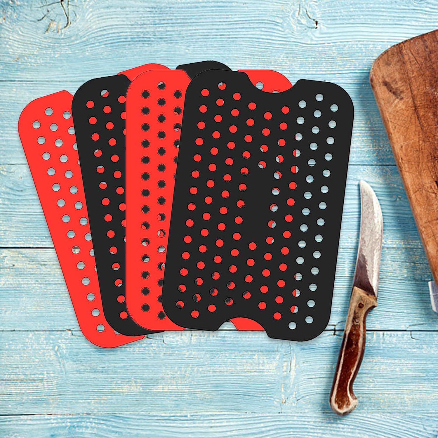 4-Piece Air Fryer Silicone Mat Set - Non-Slip Square Basket Liners, BPA-Free & Reusable Accessories for Air Fryer Cooking - Perfect for Roasting, Baking & Frying Healthy Meals