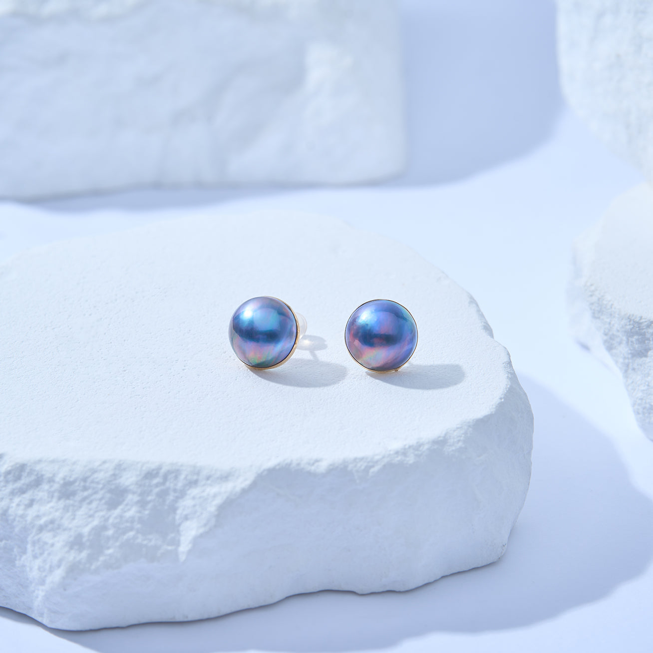 18K Gold Mabe Pearl Earrings KE00270 | Elegant Dome Stud Earrings for Women | Perfect for Weddings, Parties & Special Occasions