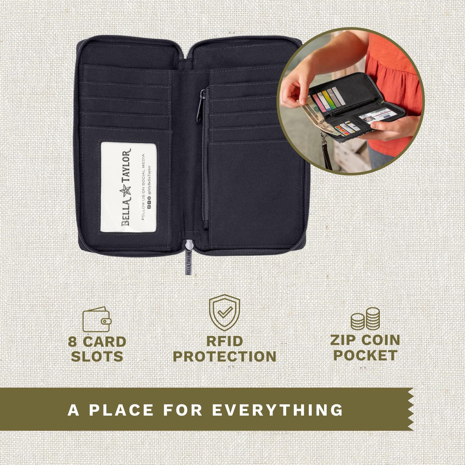 Bella Taylor Women's RFID Blocking Cell Phone Wristlet Wallet with Smartphone Pocket - Perfect for Travel, Shopping & Everyday Use