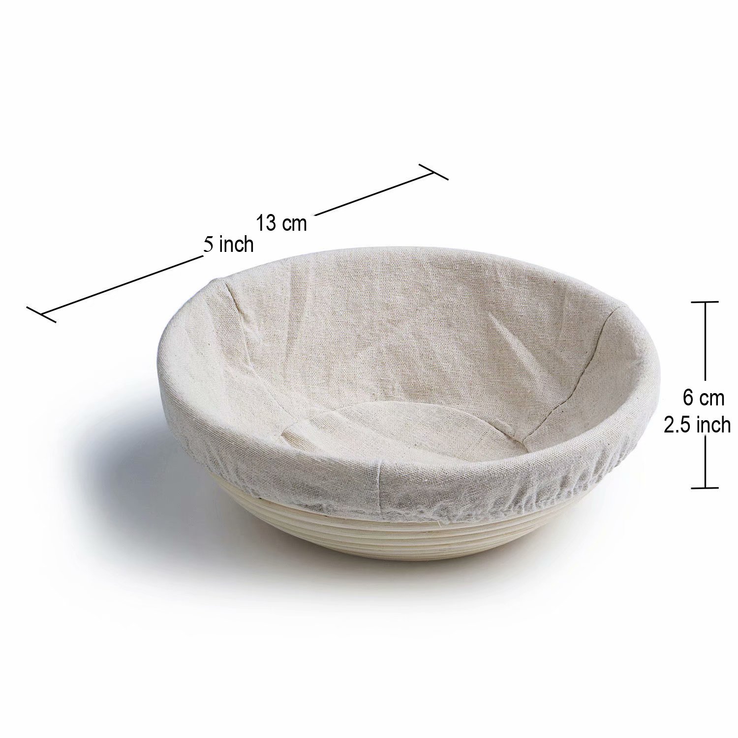 5 Inch Round Banneton Bread Proofing Basket Set of 2 - Natural Rattan Cane Brotform with Linen Liner - Handmade Artisan Bread Baking Tools for Sourdough, Baguette & Homemade Bread Making