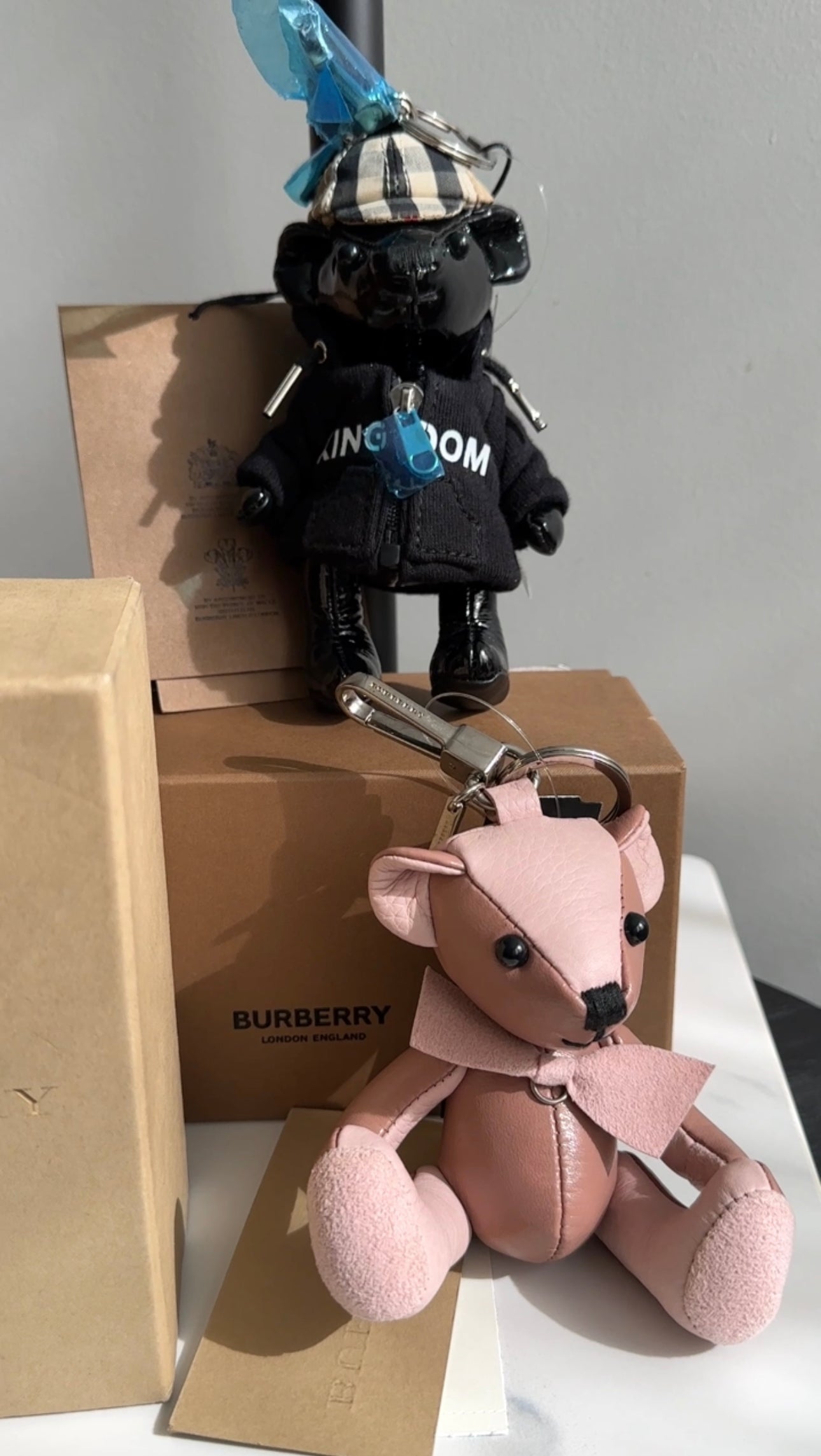 Burberry Thomas Quarz Pink Leather Teddy Bear Bag Charm - Luxury Designer Keychain for Handbags & Backpacks - Perfect Gift for Women & Fashion Accessories