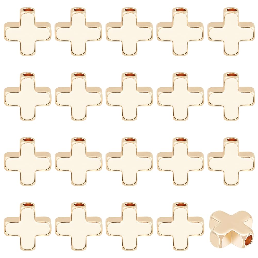 BENECREAT 20 Pcs 18K Gold Plated Cross Beads Spacers for DIY Jewelry Making - 8x8x3mm Metal Beads for Bracelets, Necklaces & Crafting - Perfect for Gifts, Religious Jewelry & Handmade Accessories