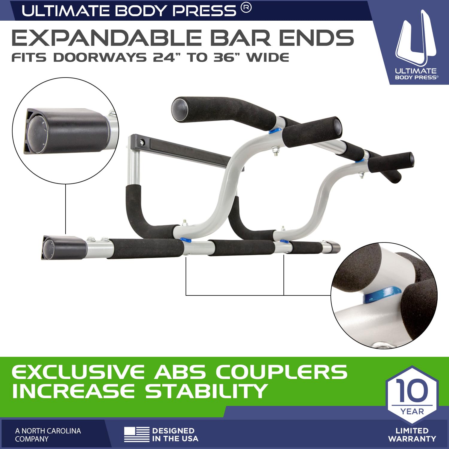Ultimate Body Press XL Doorway Pull Up Bar - Heavy Duty Adjustable Chin Up Bar for Home Gym with Elevated Grip - Perfect for Strength Training, Calisthenics & Home Workouts