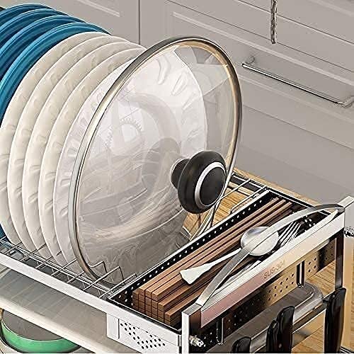 3-Tier Stainless Steel Plate Rack Dish Drainer with Utensil Holder & Cutting Board Storage - Space Saving Kitchen Organizer for Pans, Plates & Cookware (Silver, Size B) - Perfect for Small Kitchens, Dish Drying & Countertop Organization