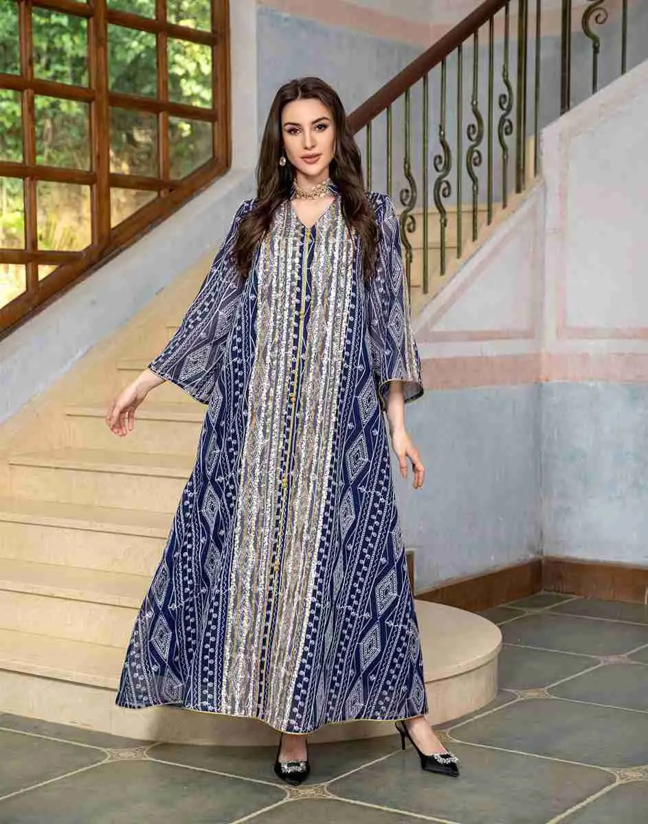 Elegant Eid Dress for Women - Sparkling Sequins & Embroidery Kaftan Caftan - Perfect for Eid Celebrations, Parties, and Special Occasions