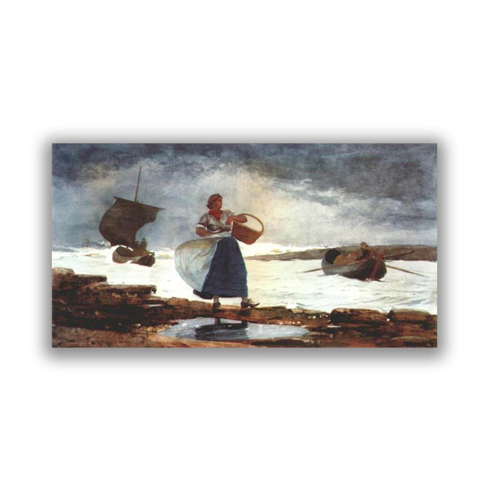 Winslow Homer 'Inside the Bar' Famous Oil Painting Reproduction - Framed Canvas Wall Art Print 31x60 Inches (80x152cm) for Living Room, Bedroom & Office Decor