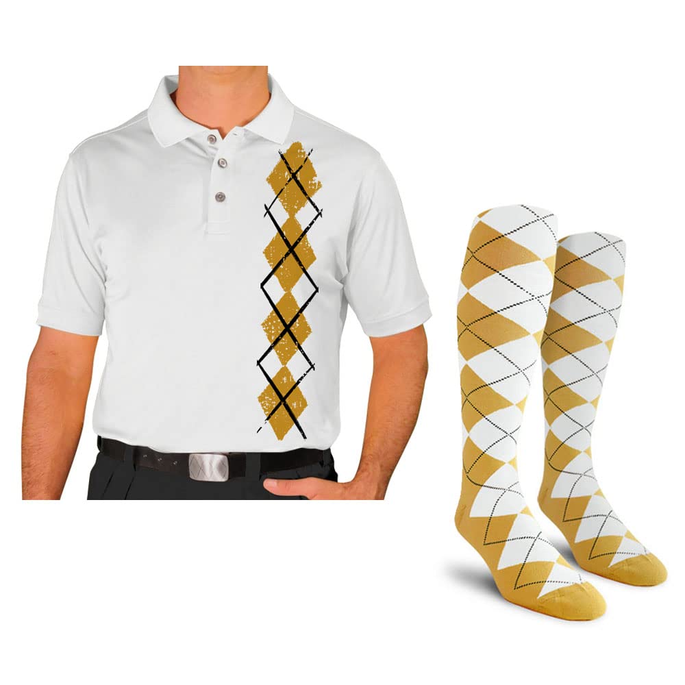 Men's Argyle Pattern Golf Shirt with Matching Socks - Breathable Performance Polo for Golfing & Casual Wear