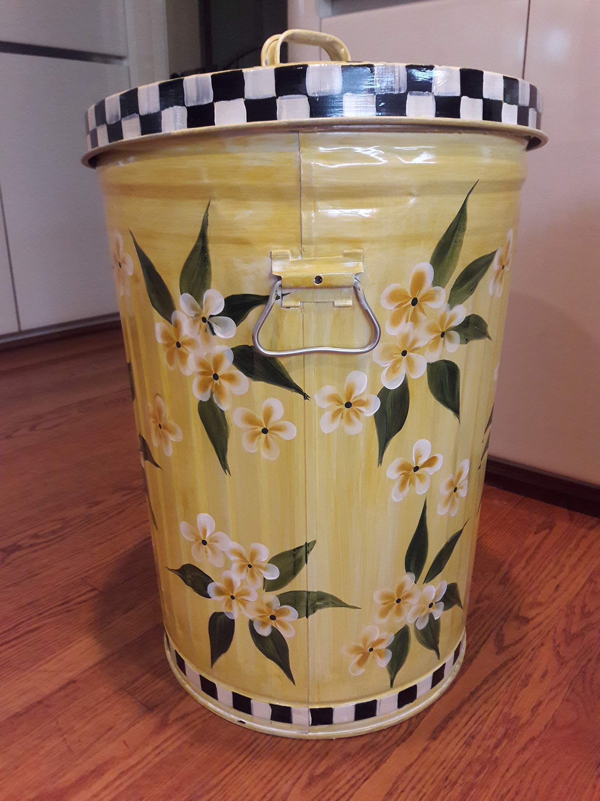 Hand Painted 20 Gallon Trash Can with Lid - Durable Metal Garbage Bin for Kitchen, Office, Outdoor & Recycling - Rustproof & Odor-Controlling Waste Container