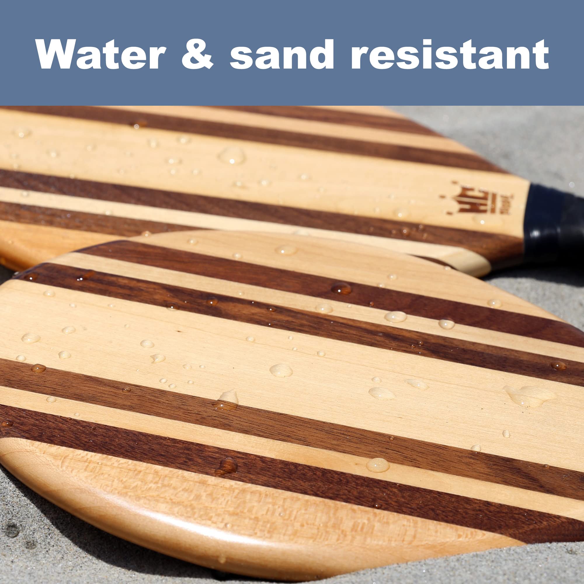 Premium Frescobol Paddle Ball Set - 2 Wooden Paddles, 2 Rubber Balls & Canvas Carry Bag for Beach, Backyard & Outdoor Games - Classic Striped Design for Summer Fun