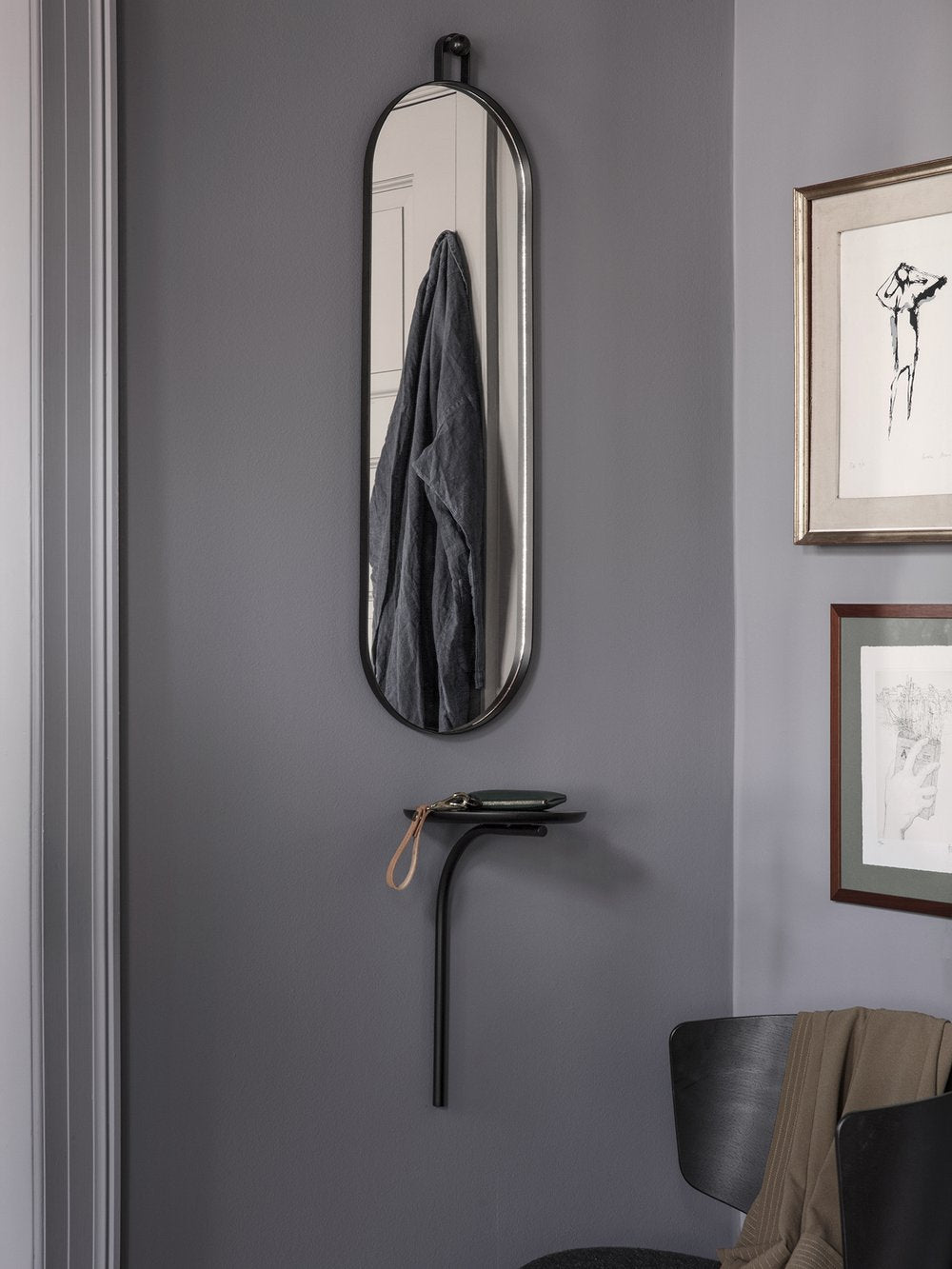 Elegant Black Poise Wall Mirror - Full-Length Dressing Mirror for Bedroom, Living Room & Entryway - Stylish Home Decor & Vanity Mirror