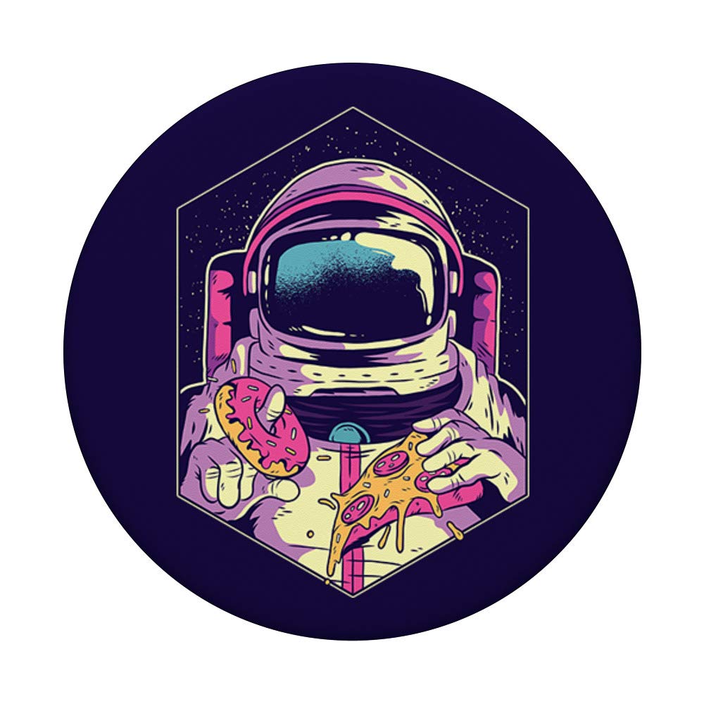 Funny Astronaut Eating Pizza & Donuts in Space PopSockets - Swappable PopGrip for Phones & Tablets - Perfect for Sci-Fi Fans, Gamers & Space Enthusiasts