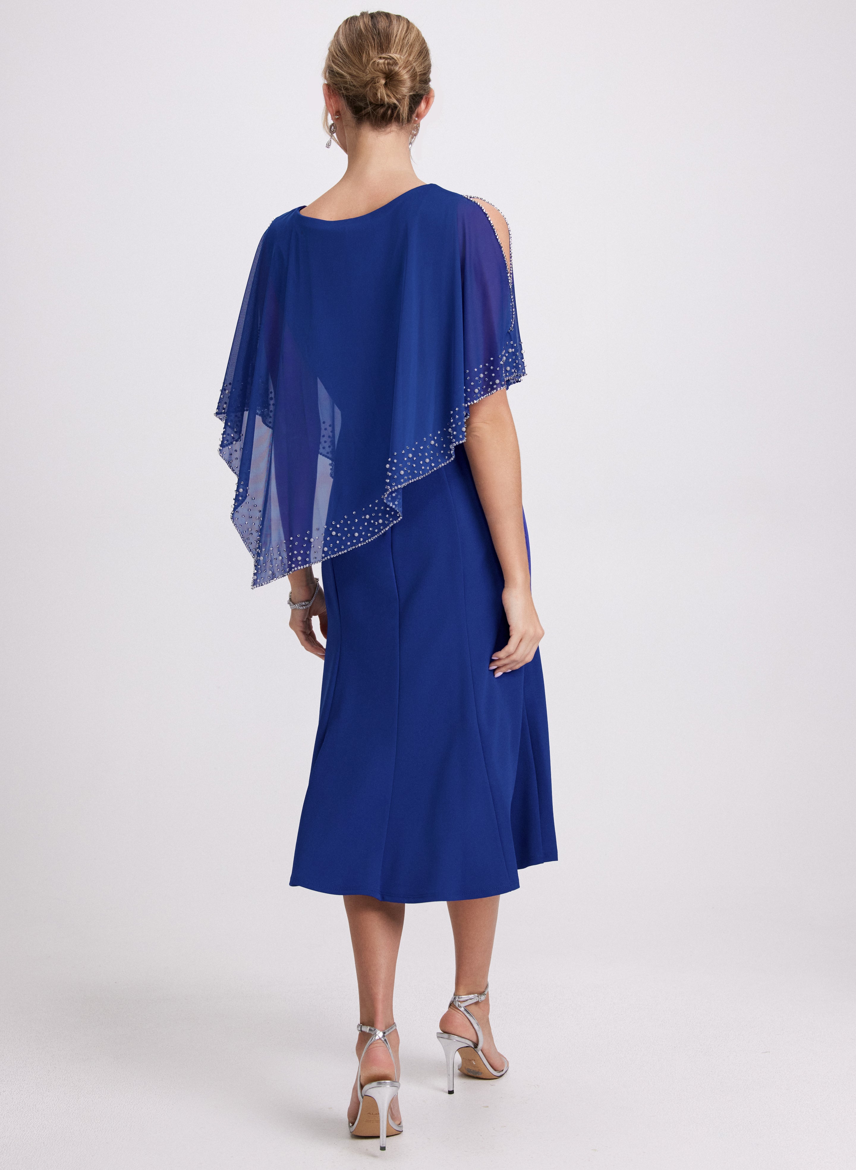 Elegant Beaded Cape Overlay Dress for Women - Perfect for Weddings, Parties & Special Occasions