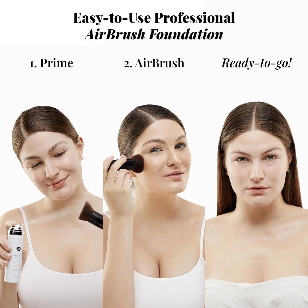 Jerome Alexander MagicMinerals AirBrush Foundation 3-Piece Set with Primer, Kabuki Brush & Anti-Aging Spray Makeup - Warm Beige for Smooth Radiant Skin | Perfect for Professional Makeup Application, Bridal Looks & Flawless Everyday Coverage