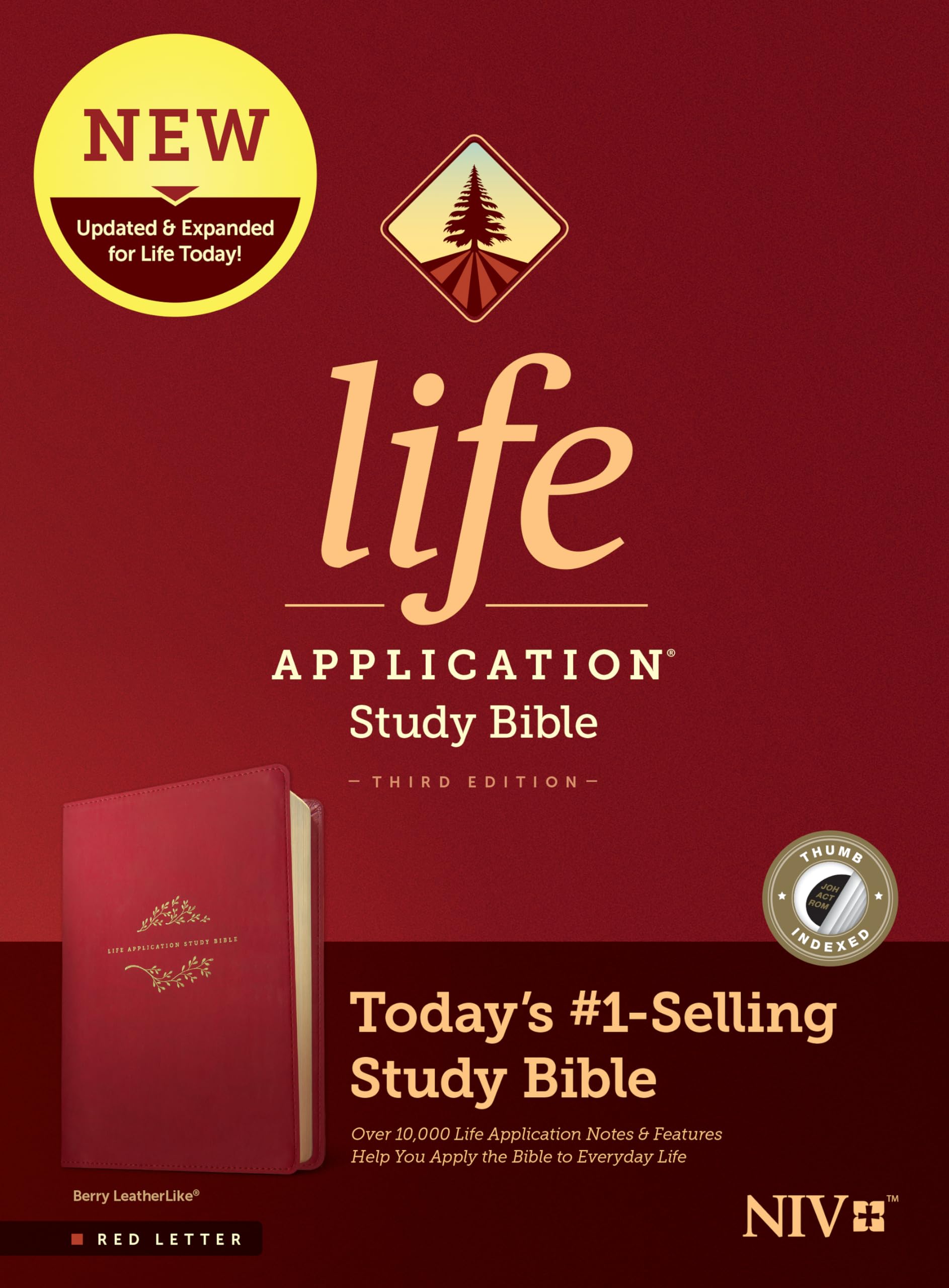 NIV Life Application Study Bible, Third Edition - LeatherLike Cover, Berry Color, Indexed, Red Letter Text | Perfect for Personal Devotion, Bible Study & Gift Giving