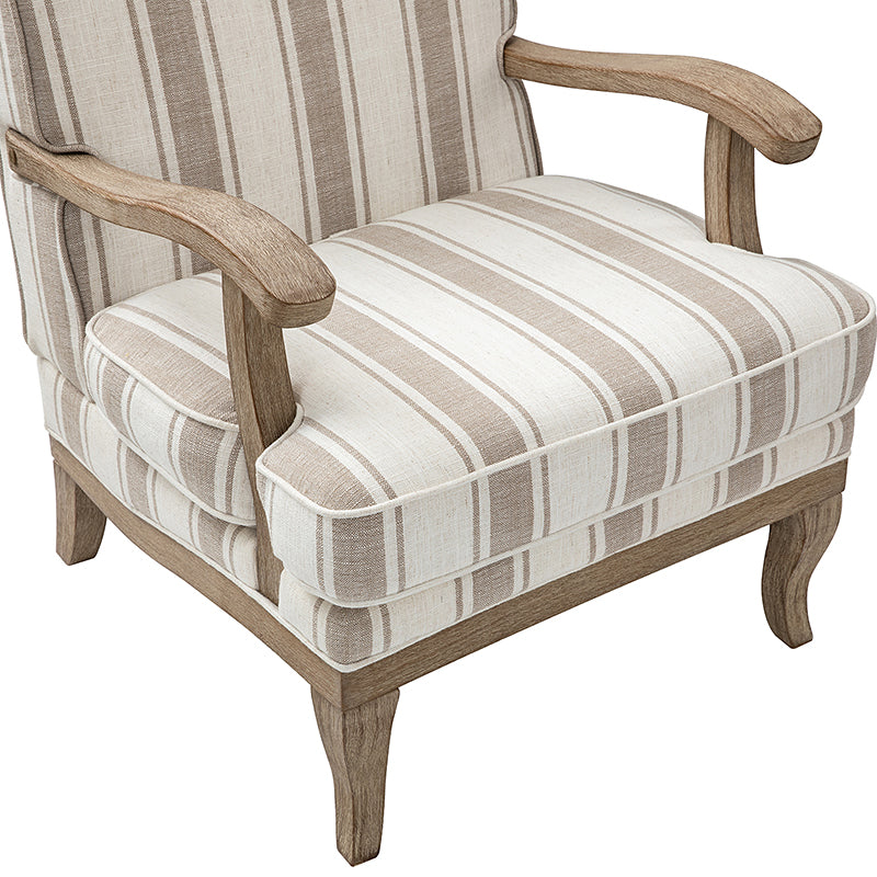 Randolph Romantic Upholstered Stripes Armchair with Solid Wood Armrests - Comfortable Living Room Accent Chair for Home Decor & Relaxation