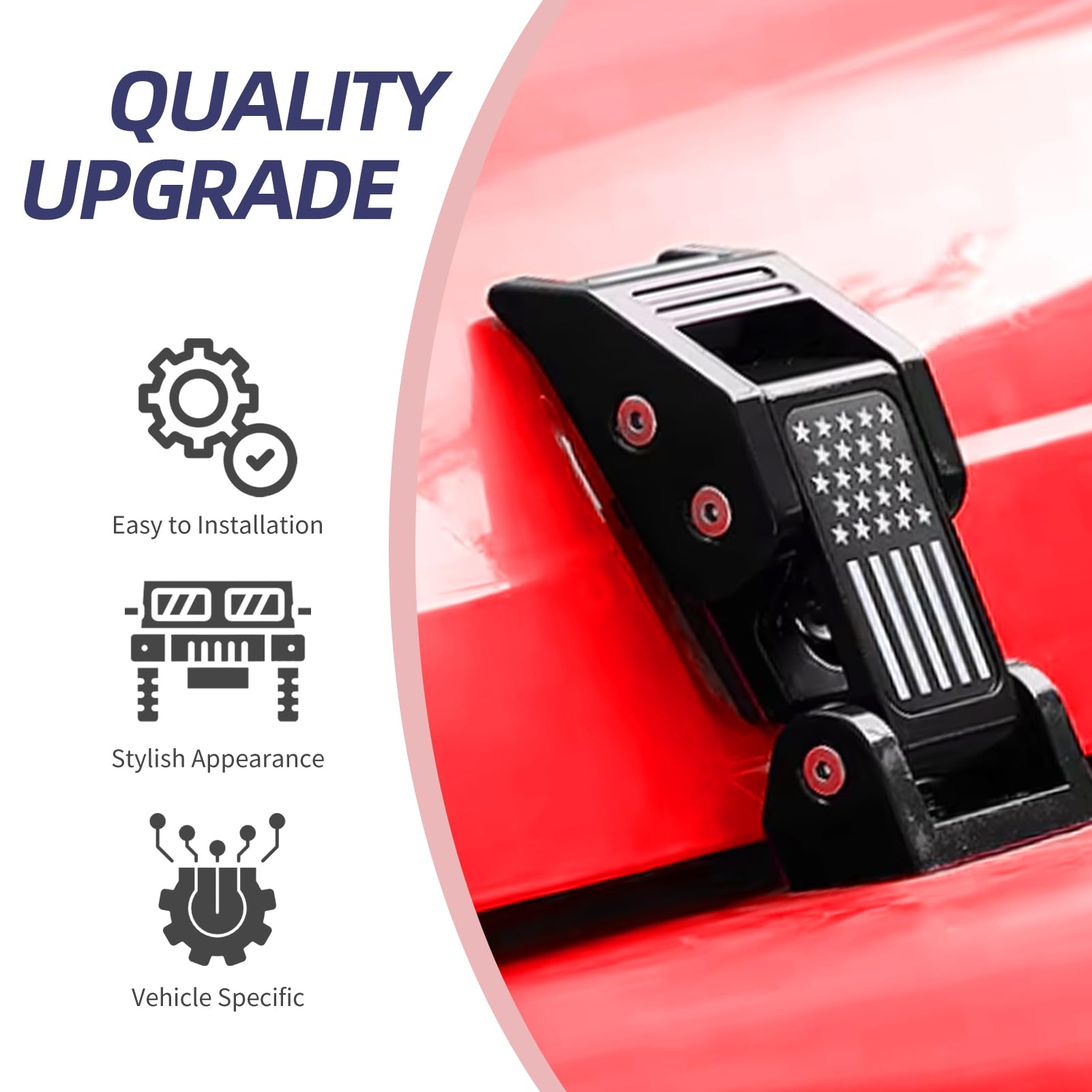 Jeep Wrangler Hood Latches - Aluminum Locking Hood Catch Kit for 2007-2024 JK/JKU/JL/JLU & 2020-2024 Gladiator JT (2Pcs, Black) - Off-Road Protection & Enhanced Security