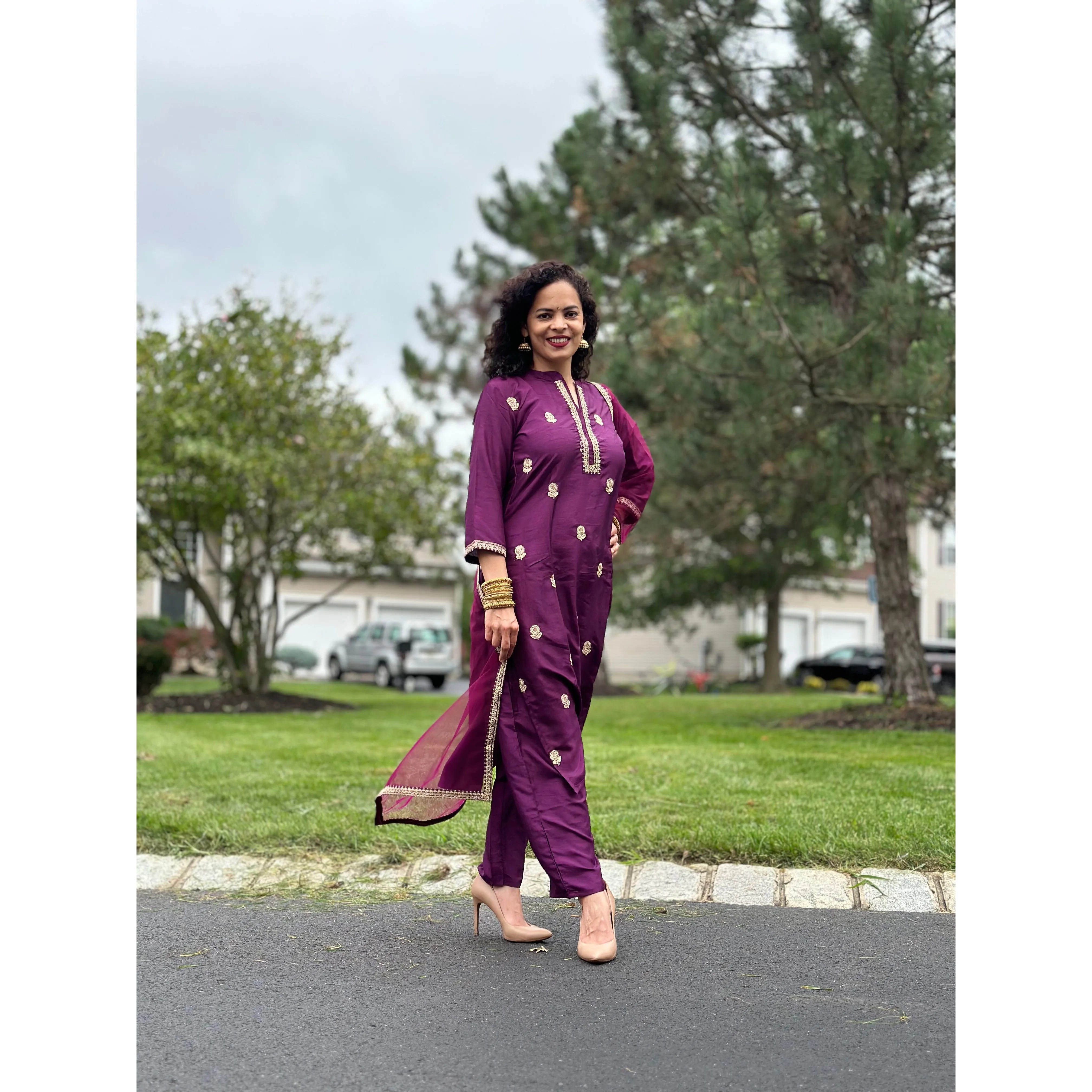 Elegant Purple Floral Embroidered Indian Silk Kurta Set for Women | Traditional Ethnic Wear for Festivals, Weddings & Special Occasions