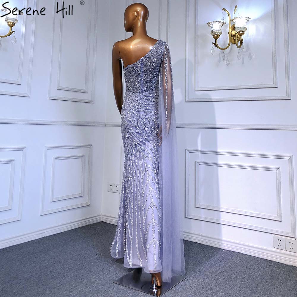 Elegant Lilac High-Slit Mermaid Evening Dress with Beaded Details - One Shoulder Sexy Prom Gown for Women - Perfect for Parties, Galas & Formal Events