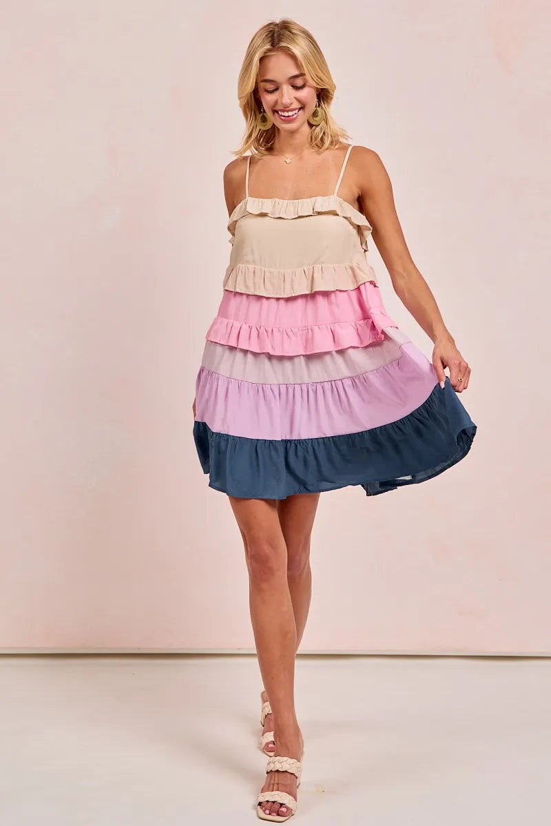 Stylish Color Block Tiered Dress for Women - Trendy Flowy Midi Dress for Casual Outings & Summer Parties