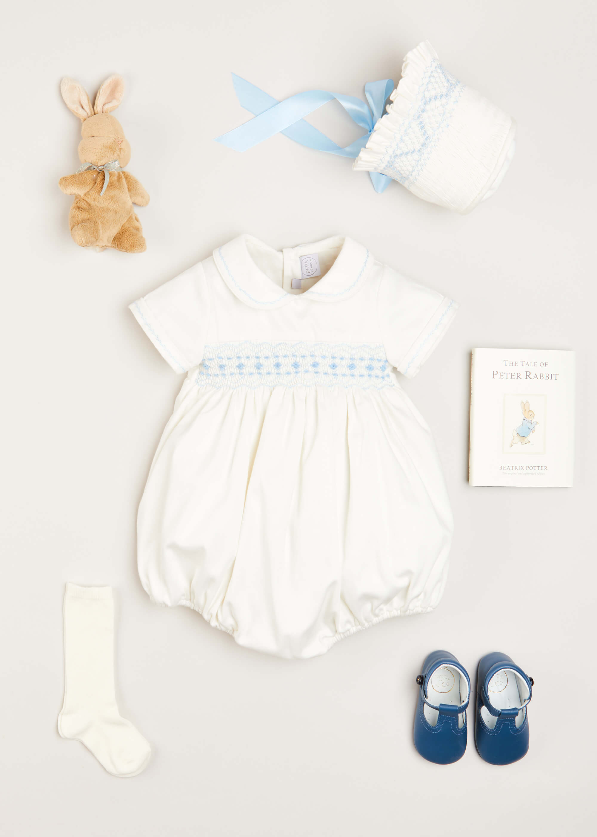 Blue Traditional Hand Smocked Baby Gift Set - Perfect for Christening, Newborn Photos & Special Occasions