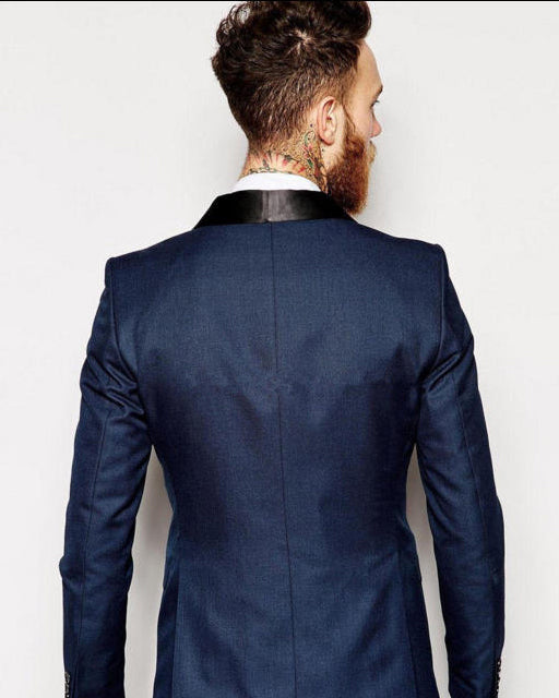 Navy Blue Wedding Suit for Groom - Shawl Lapel Tuxedo 3 Piece Set (Jacket, Pants & Vest) | Formal Attire for Weddings, Prom & Special Occasions