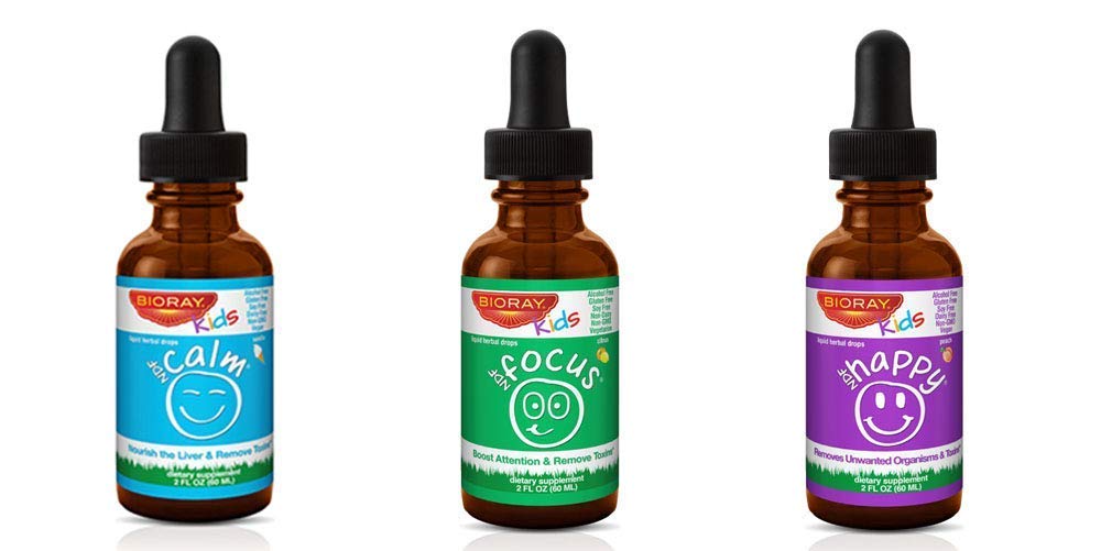 BIORAY Kids NDF Calm Happy Focus Supplement - Natural Herbal Drops for Children's Relaxation, Mood & Concentration - 3 Pack (2oz Each) - Perfect for School, Homework & Bedtime Routine