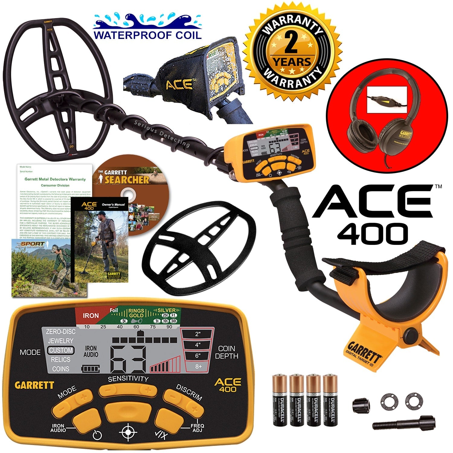 Garrett ACE 400 Metal Detector with Waterproof Coil & Digital Target ID - Open Box - Perfect for Treasure Hunting, Beach Combing & Relic Hunting
