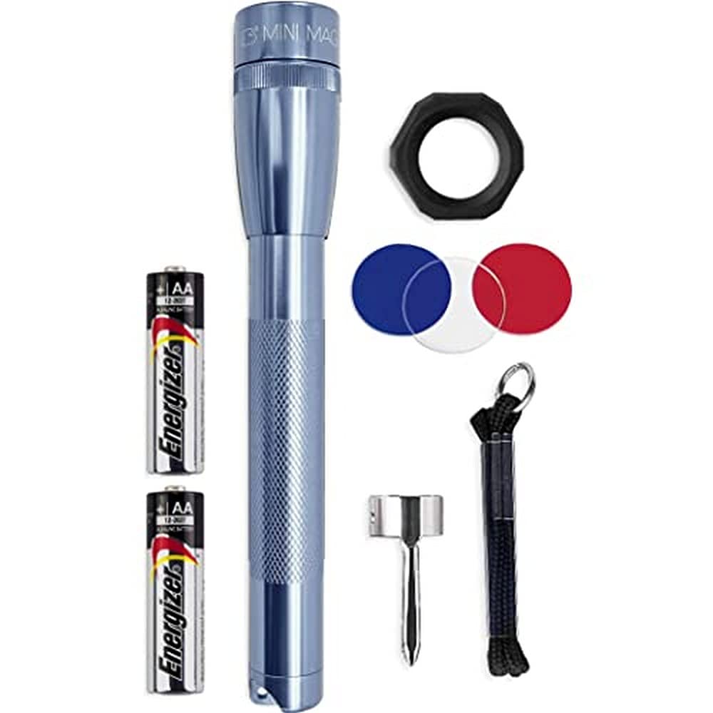 MagLite Mini LED Flashlight - Ultra Bright 127 Lumens, Adjustable Focus, Water-Resistant IPX4, Shockproof, 2 Modes (High/Low), Includes 2 AA Batteries - Compact & Durable for Camping, Hiking, Emergency Kits & Home Use (Gray, 2-Pack)