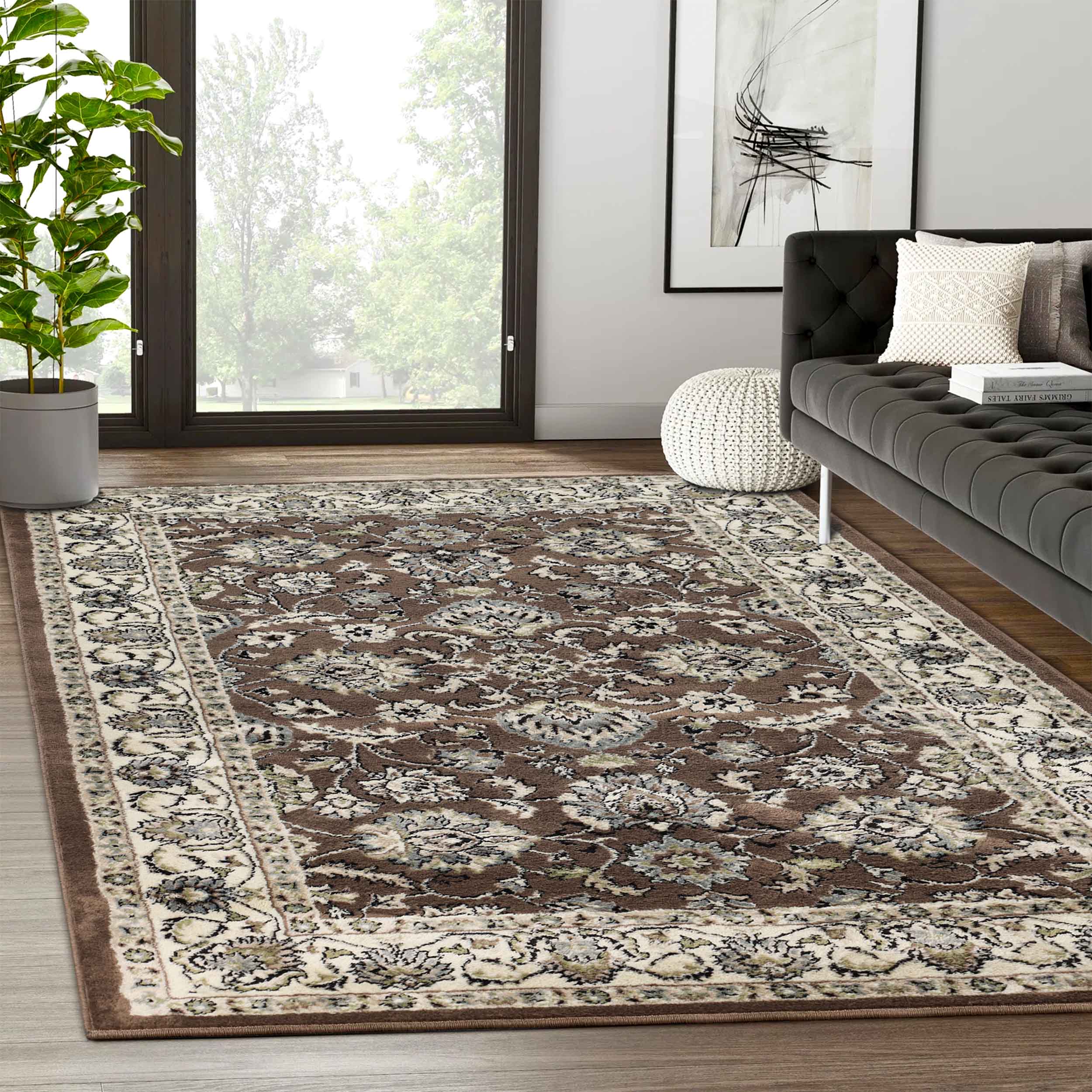 Lille Elegant Floral Indoor Area Rug - Non-Slip Soft Living Room Carpet Runner for Bedroom, Hallway & Entryway Decor