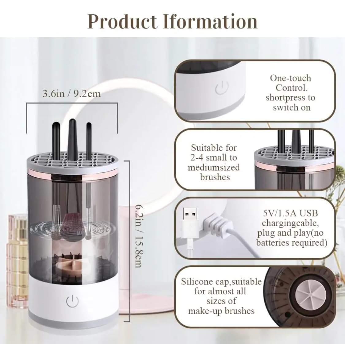 Electric Makeup Brush Cleaner 7000rpm - Automatic Cosmetic Brush Washer with High Speed Spinner | Portable & Quick Cleaning for Foundation, Eyeshadow & Blush Brushes | Perfect for Home & Travel Makeup Kits