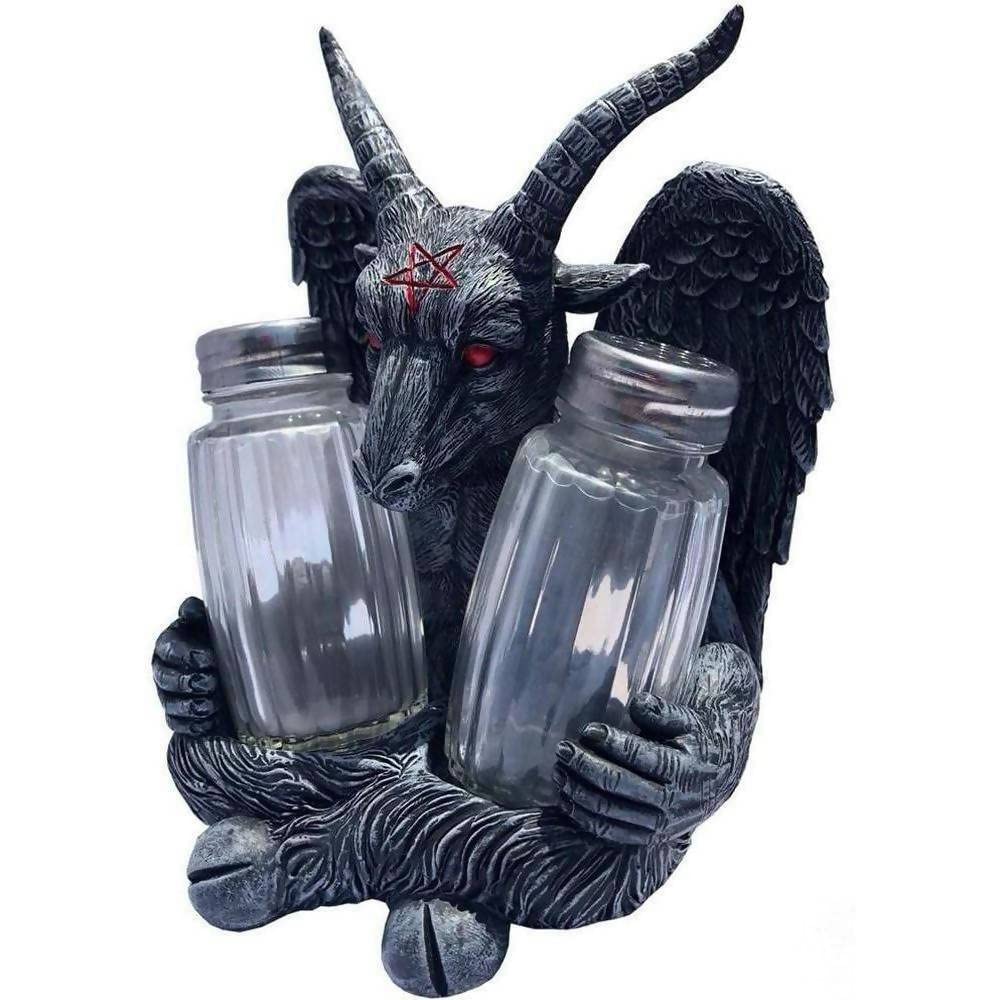 Kreepsville 666 Goat Head Baphomet Salt and Pepper Shakers Set - Gothic Occult Decor for Halloween, Kitchen, and Dining Table Accessories