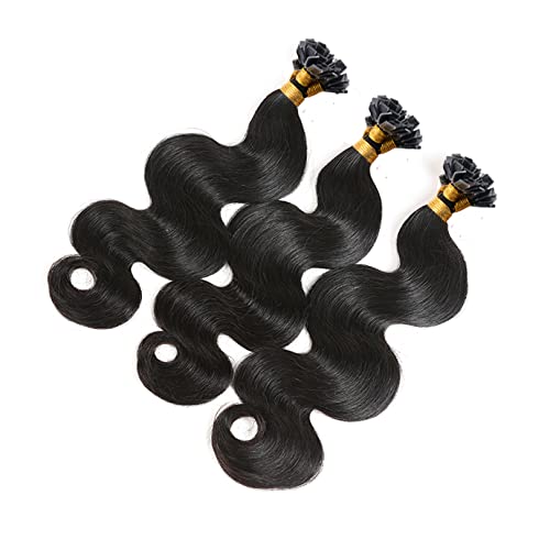 Brazilian Human Hair Extensions 100 Strands - 28 Inch Body Wave Flat Tip Keratin Hair Extensions for Women (Darkest Brown) | Natural Look for Daily Wear, Parties & Special Occasions