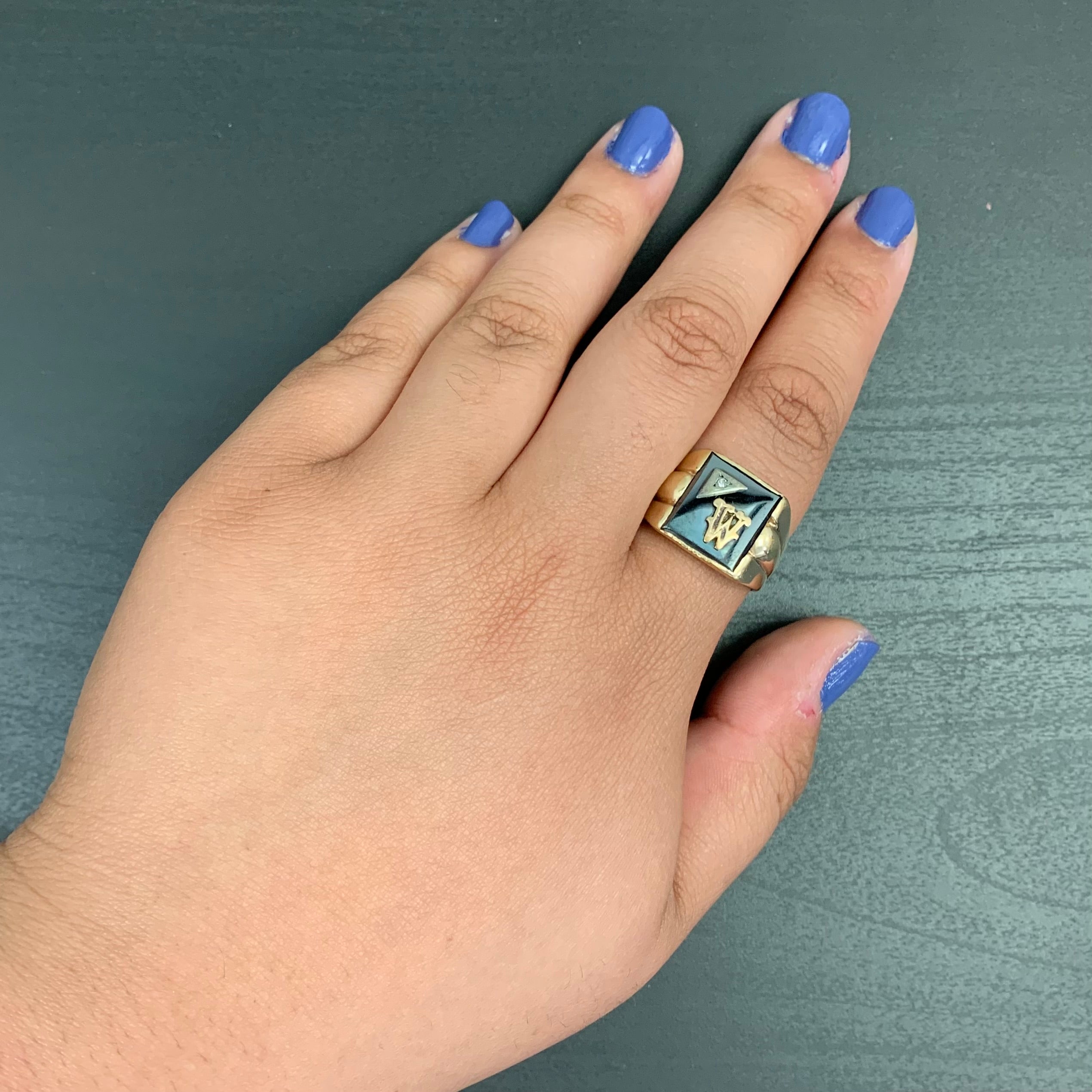 Black Onyx & Diamond Initial 'W' Ring - 13.00ctw Genuine Onyx with 0.01ct Real Diamond - Size 10.5 - Elegant Personalized Jewelry for Women - Perfect for Birthdays, Anniversaries & Special Occasions