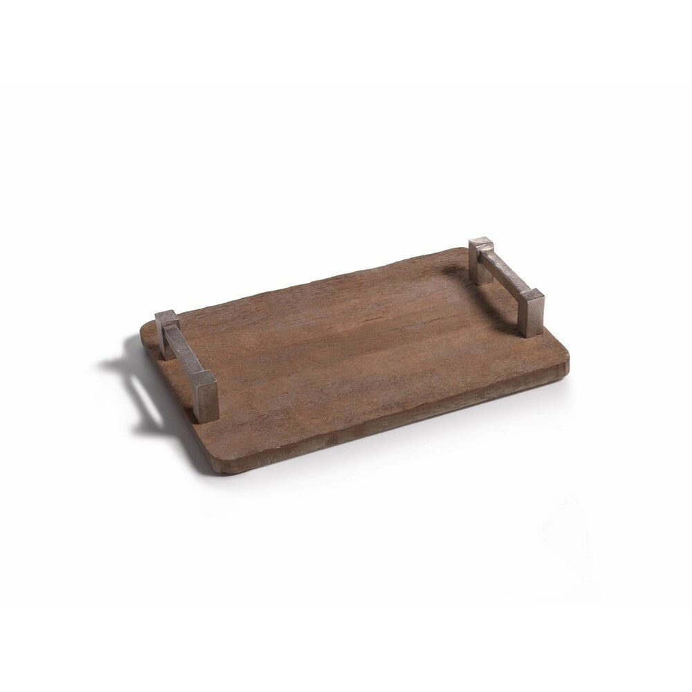 Asval 15-Inch Rustic Reclaimed Wood Serving Tray with Raw Aluminum Handles - Perfect for Breakfast in Bed, Coffee Table Decor, and Entertaining Guests