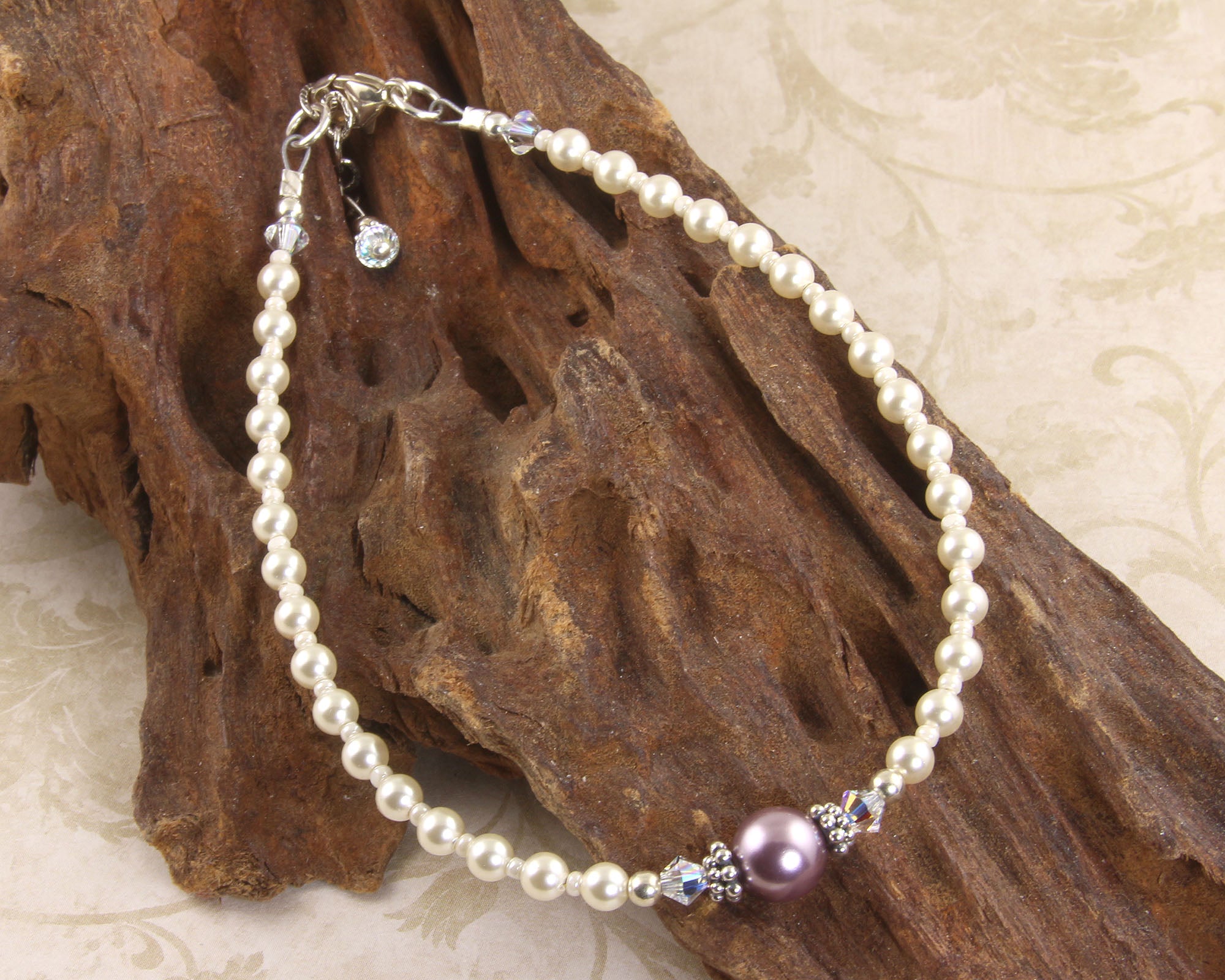 Elegant Mauve Pearl Beaded Anklet for Women - Dainty Adjustable Ankle Bracelet - Boho Beach Wedding Jewelry Gift for Her - Perfect for Summer, Vacations & Special Occasions