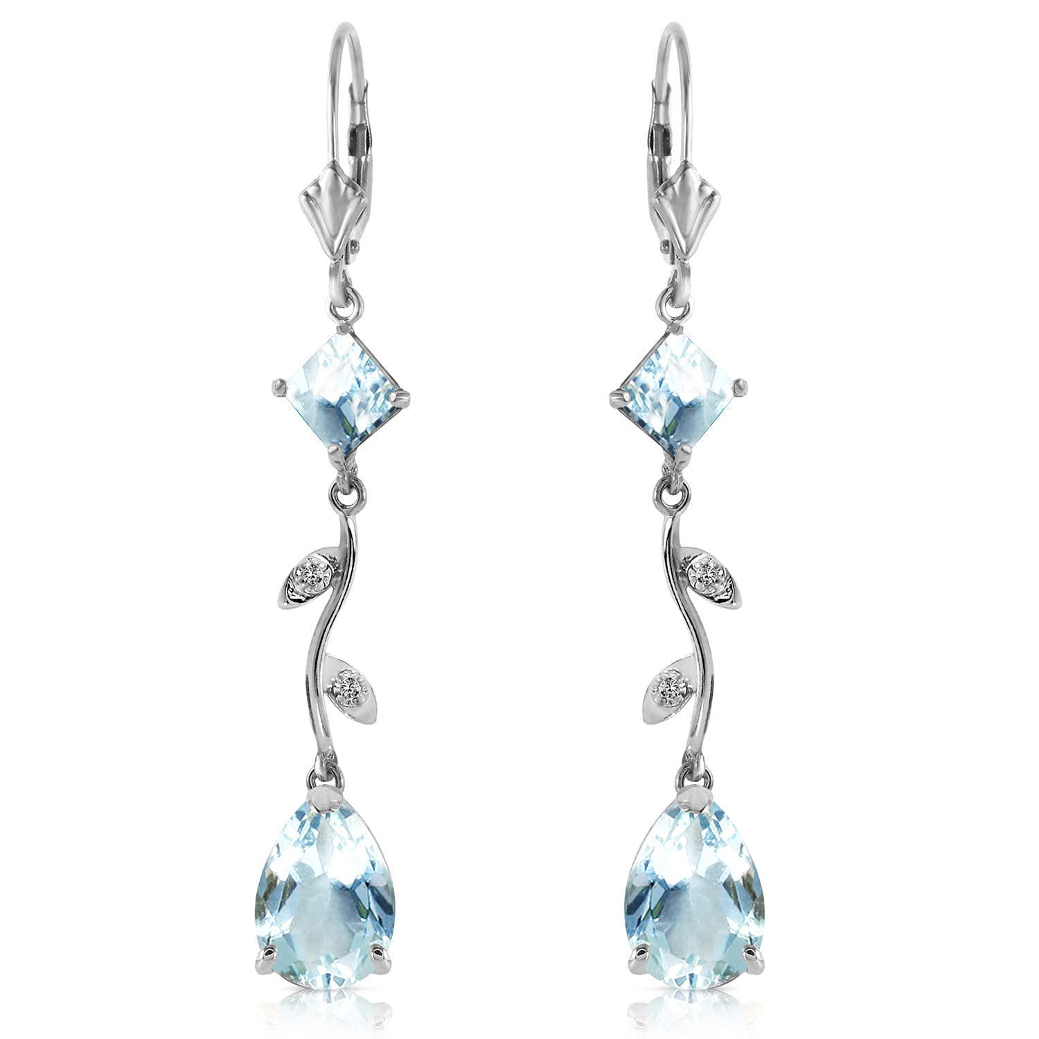 14K White Gold Diamond & Aquamarine Chandelier Earrings for Women | Elegant Dangle Drop Earrings for Weddings, Parties & Special Occasions