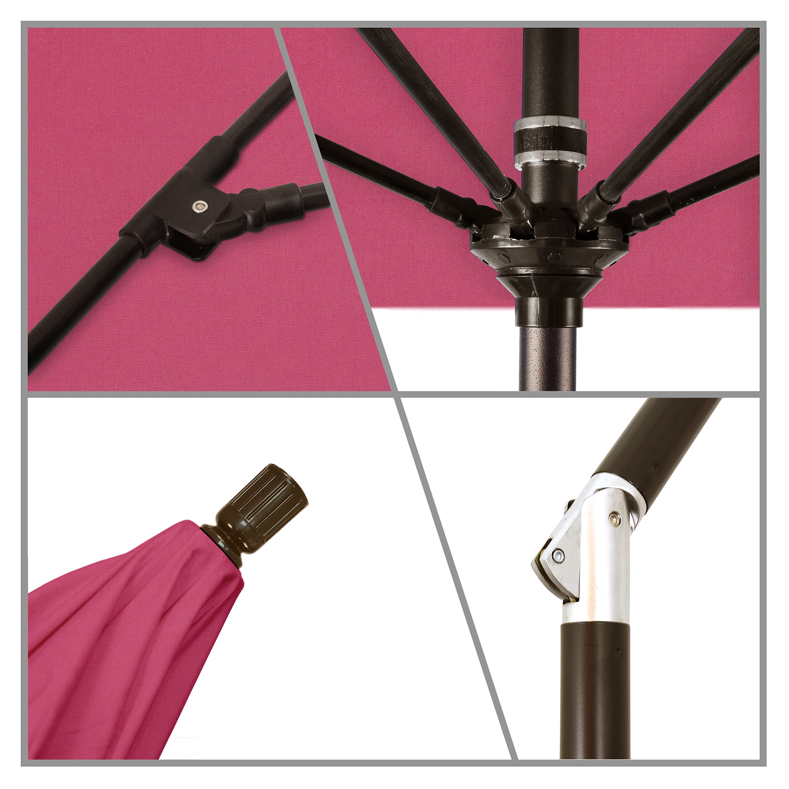 7.5' Round Patio Umbrella with Crank Lift & Tilt - Aluminum Pole & Fiberglass Ribs - Sunbrella Hot Pink Fabric - Bronze Finish - Perfect for Poolside, Backyard, and Outdoor Dining
