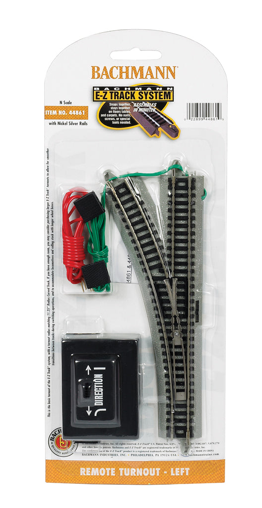 Bachmann Trains HO Scale Snap Fit E-Z Track Remote Turnout Left - Steel Alloy Rail with Black Roadbed for Model Train Layouts & Railroad Scenery